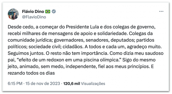 Dino agradece apoio após críticas por caso da “dama do tráfico”