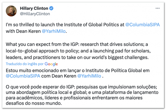 Hillary Clinton assume como professora na Universidade Columbia