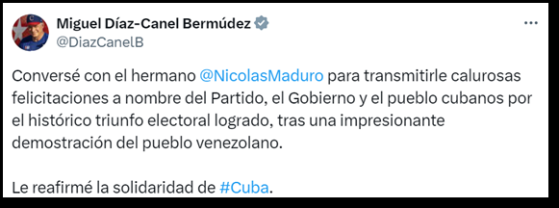 Rússia e Cuba dão parabéns a Maduro e citam nova ordem mundial