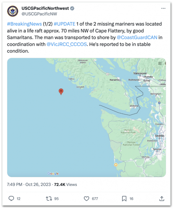 Pescador que estava desaparecido havia dias é achado vivo no mar