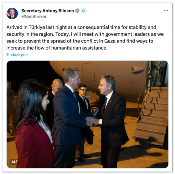 Blinken chega à Turquia para discutir guerra na região