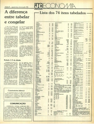 Uma lista de preços “tabelados” de 1986. Fonte: Jornal do Comércio.