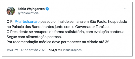 Bolsonaro ficará hospedado no Palácio dos Bandeirantes até 3ª feira