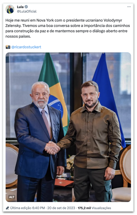 Lula divulga foto de encontro com Zelensky: “Boa conversa”