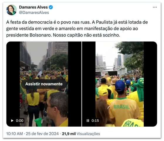 Políticos comemoram chegada de manifestantes em ato de Bolsonaro