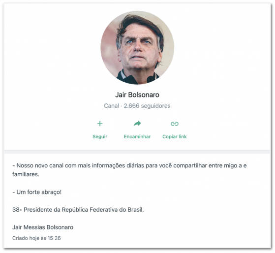 Bolsonaro apaga “por engano” o próprio canal no WhatsApp