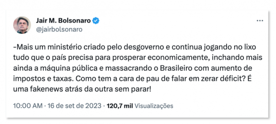 Bolsonaro chama Lula de “cachaceiro” e critica número de ministérios