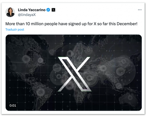 X teve 10 milhões de novas inscrições em dezembro, diz CEO