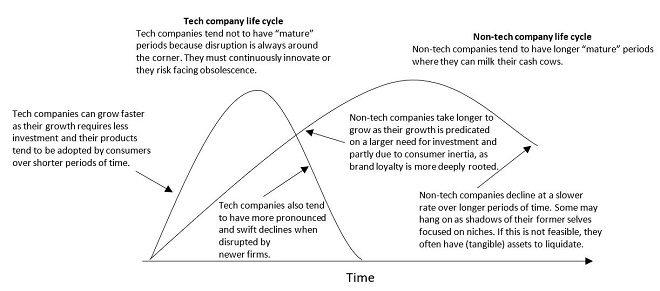 Figura 3: Ciclo de vida da empresa tecnológica vs não tecnológica